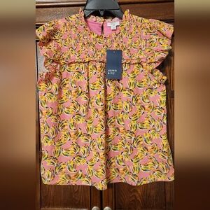 Crown & Ivy Tropical Print Blouse